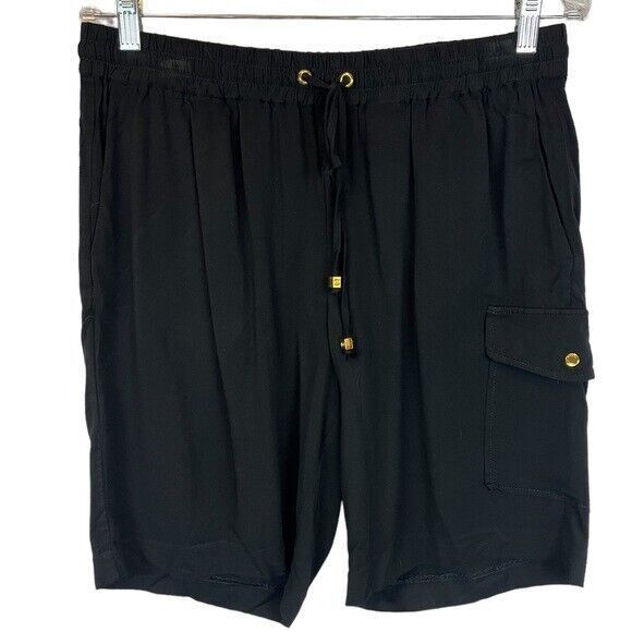 Michael Michael Kors Cargo Shorts  Womens Size 8  Black Viscose Blend Drawstring - Picture 1 of 6